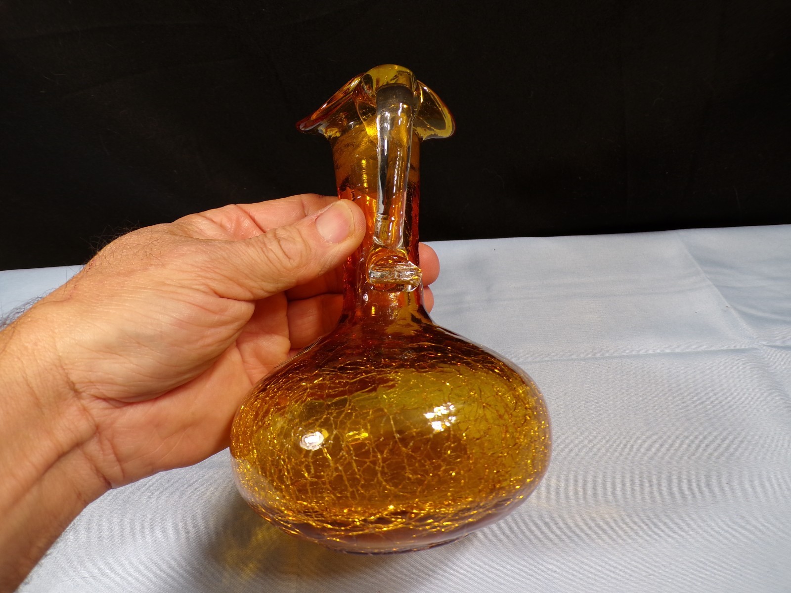 Kanawha Amber Crackle Glass Small Decanter w/ Stopper