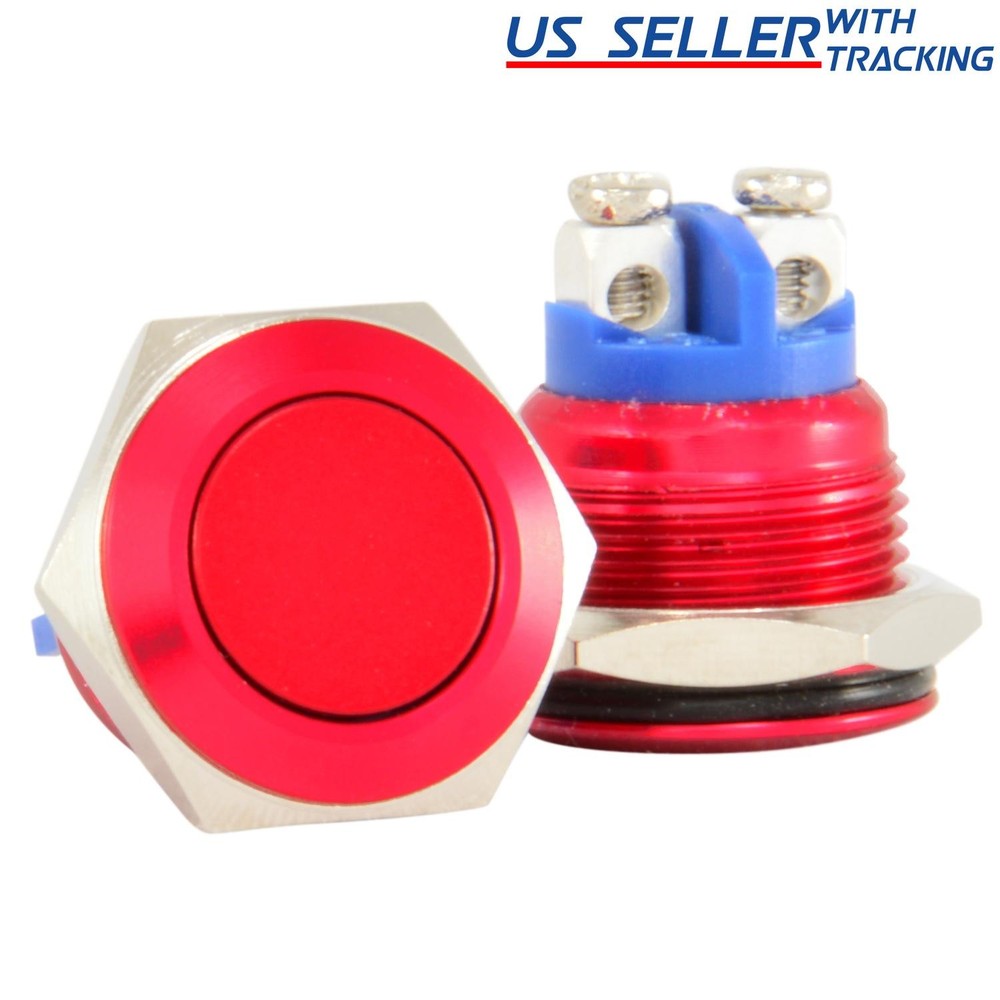 16mm Flush Mounted Momentary Red Aluminium Round Push Button Switch