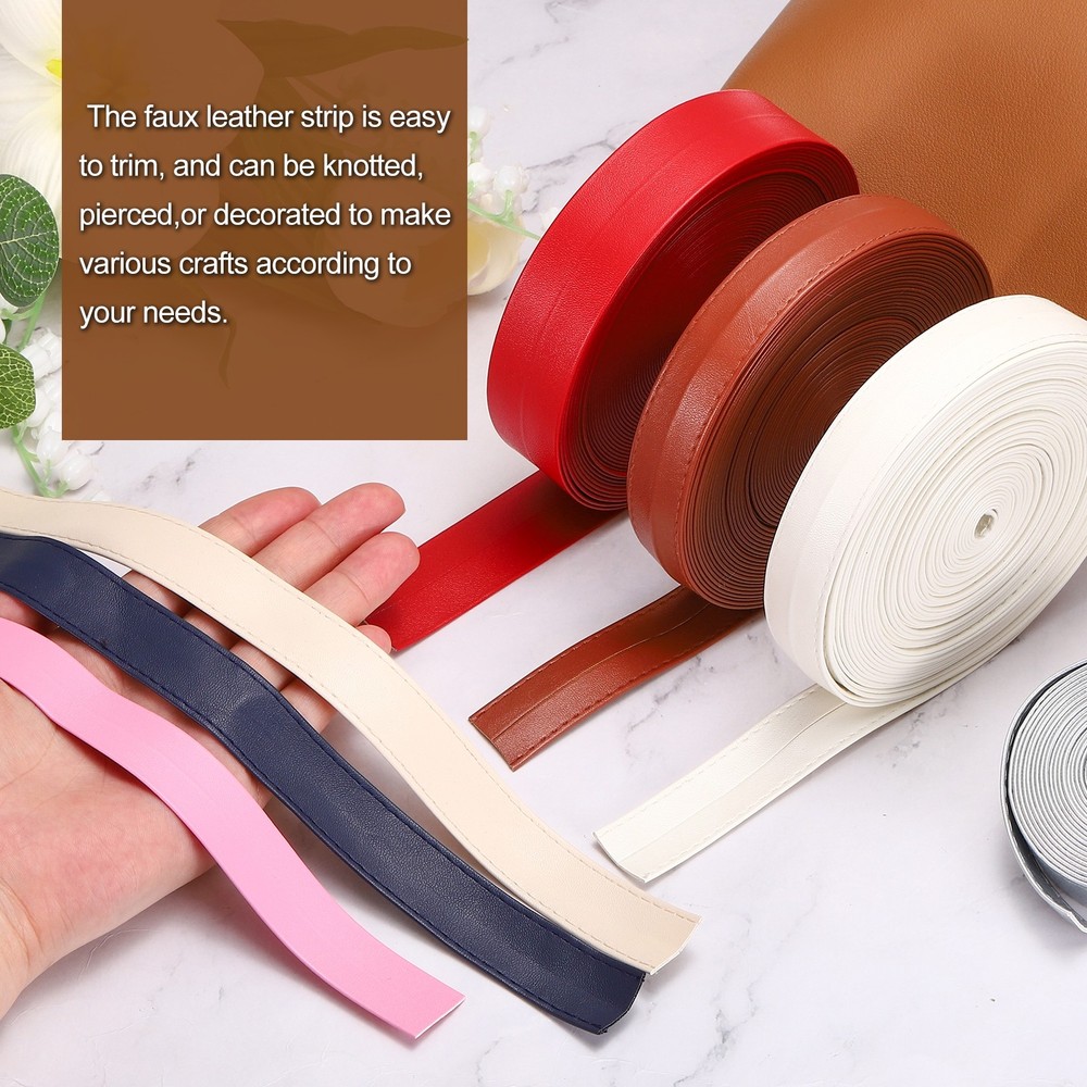 5.5Yard/5m Double Sided PU Leather Strap, 0.79" Wide Flat Strips, Silver