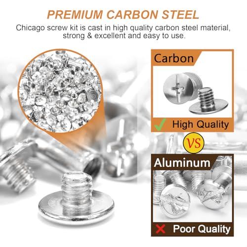 120 Sets Chicago Screws for Leather,Metal Repair Rivets Kit,Silver M5 Sizes