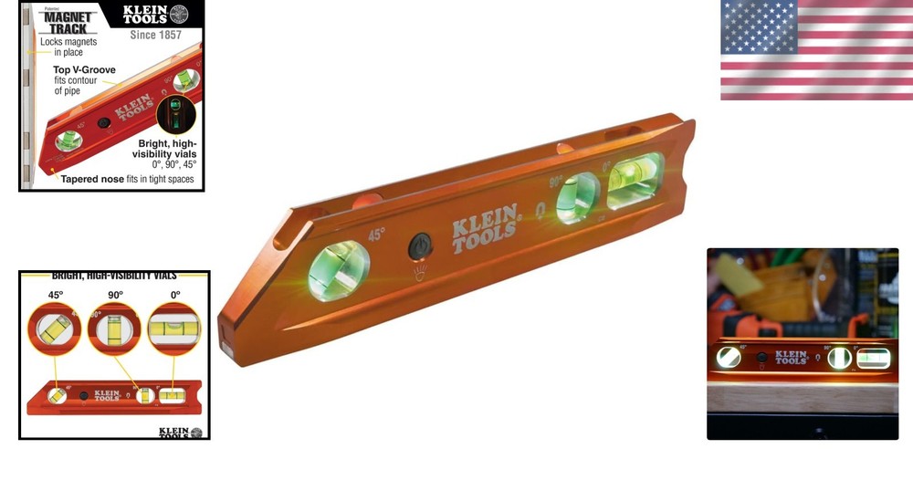Klein Tools 935RBLT 9" Lighted Torpedo Level - Precision with Secure Magnet