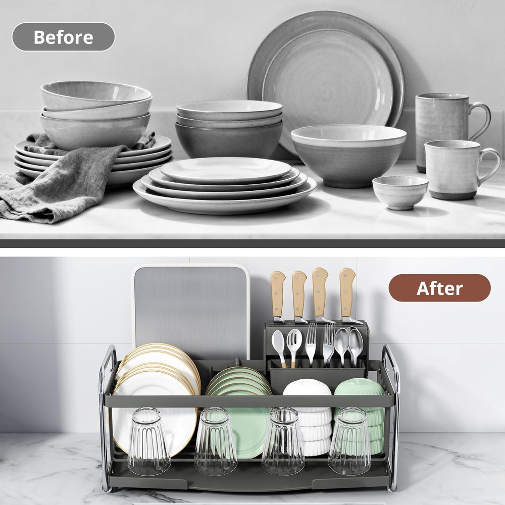 Compact Small Dish Drying Racks for Kitchen Counter - Narrow Metal Dish Drain...