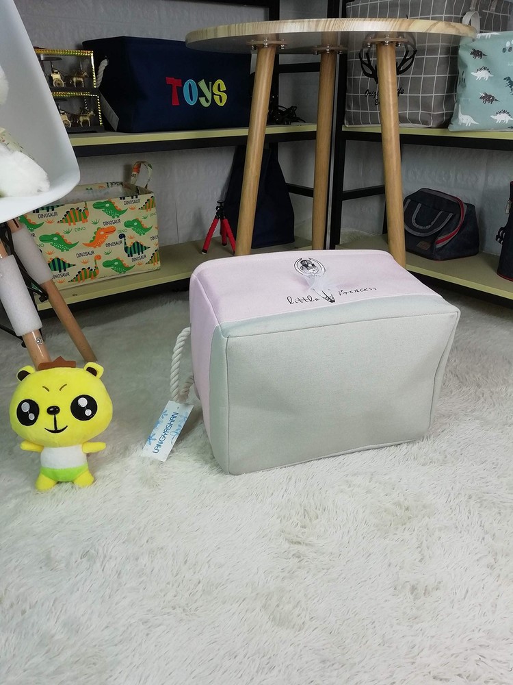 Rectangular Storage Bin Collapse Canvas Fabric Cartoon Storage Basket with Ha...