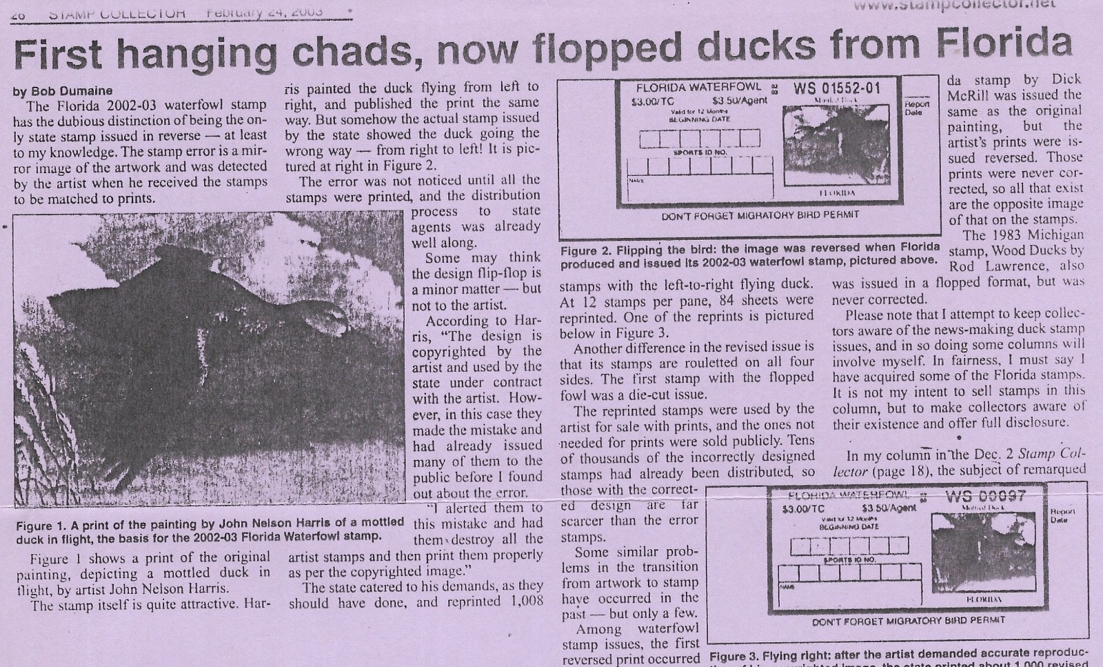 U.S. Florida #24 Flopped Duck Error. Corrected Version MNH C.V. $125.00