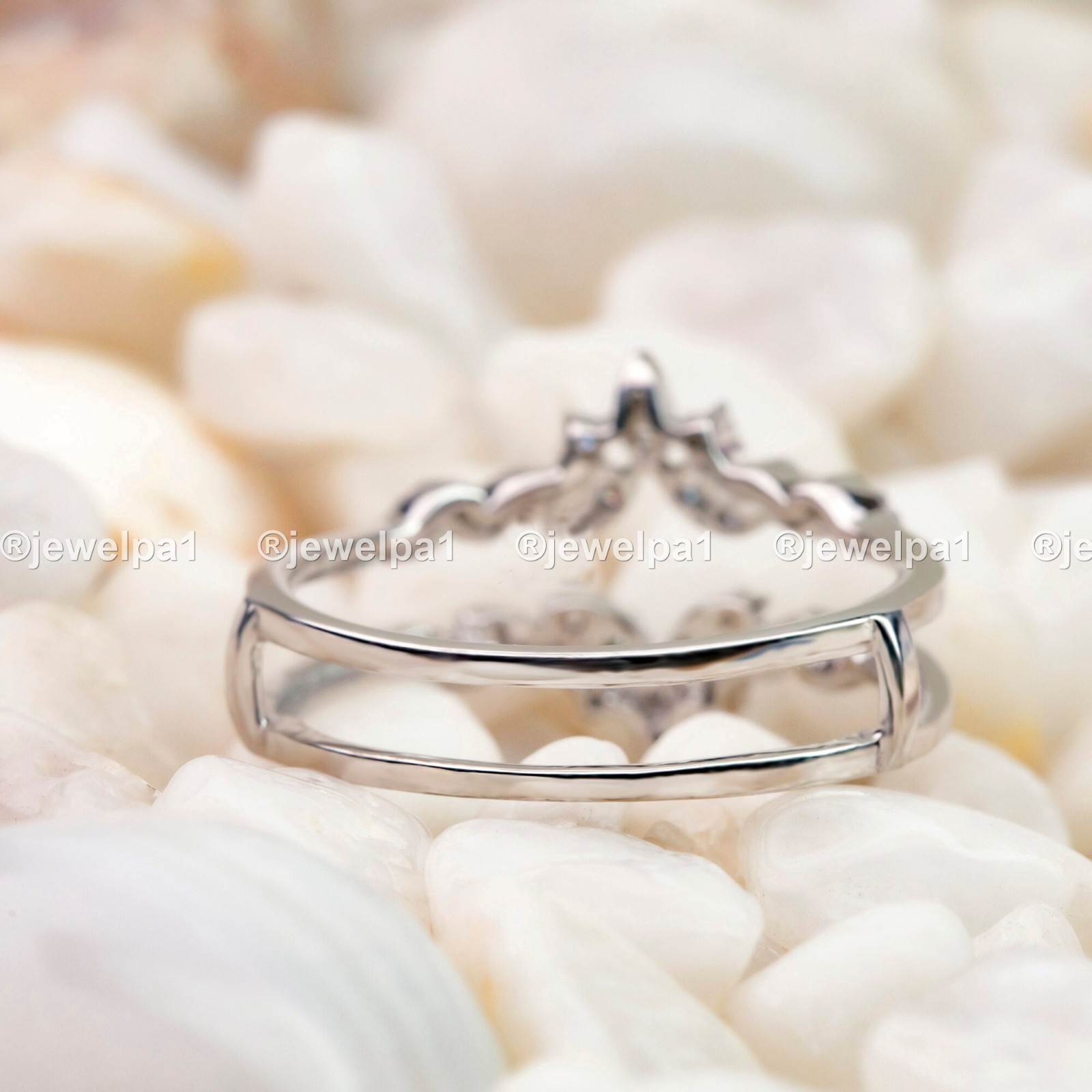 Solid 14K White Gold Moissanite Enhancer Guard Wedding Band Round Cut 1.15 Carat