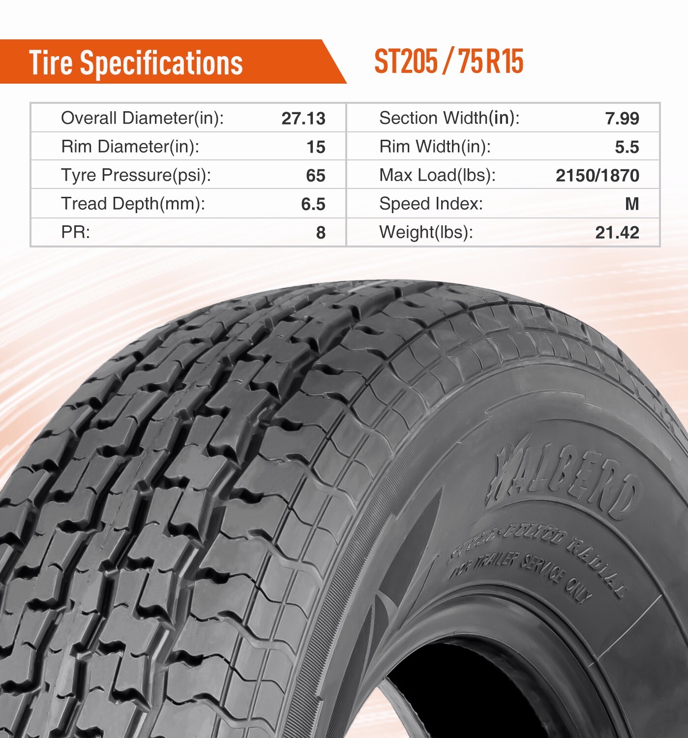 Set 4 ST205/75R15 Trailer Tires Radial 8Ply 205/75/15 Load Range D Tubeless Tyre