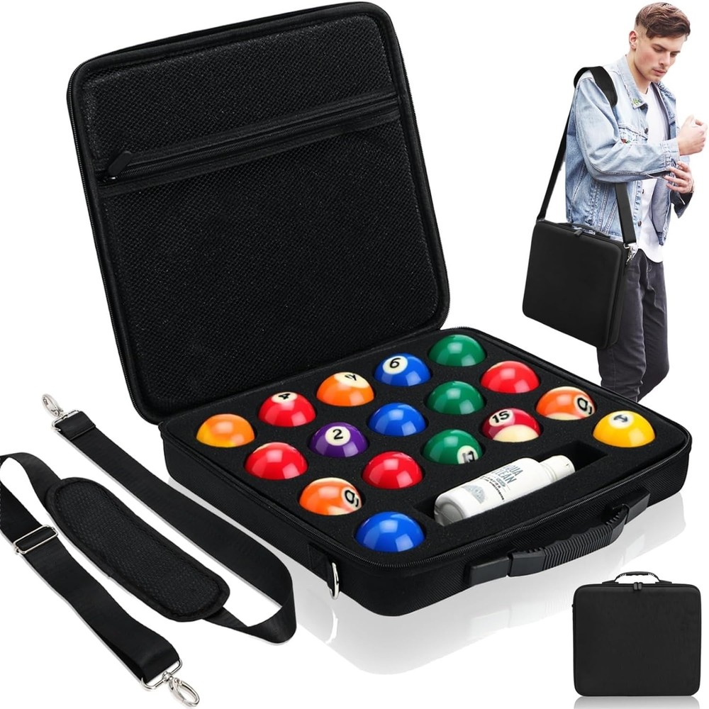 Pool Ball Carrying Case Billiard Balls Storage Bag with Handle & Adjustable