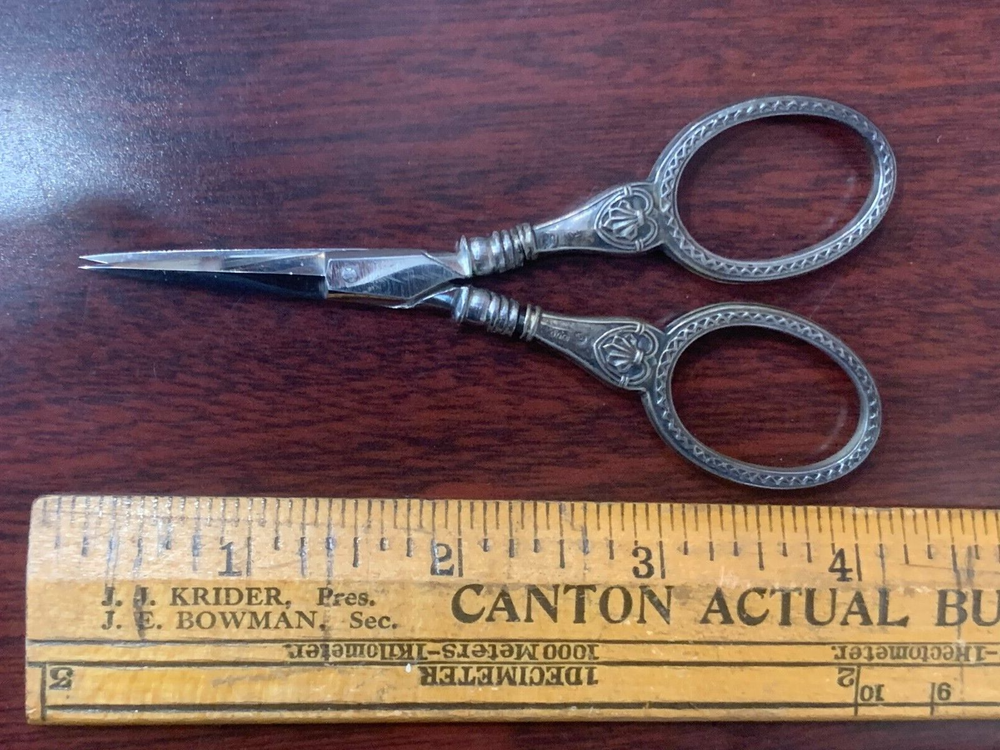 Antique 800 Silver Sewing Scissors & Thimble with Case