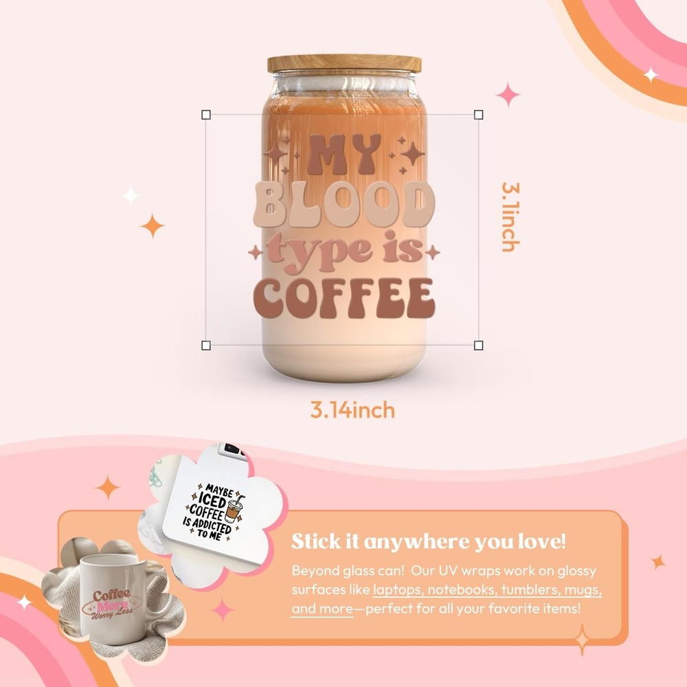 Kaciola Studio 26 Sheets Coffee UV DTF Cup Wrap -Ice Theme