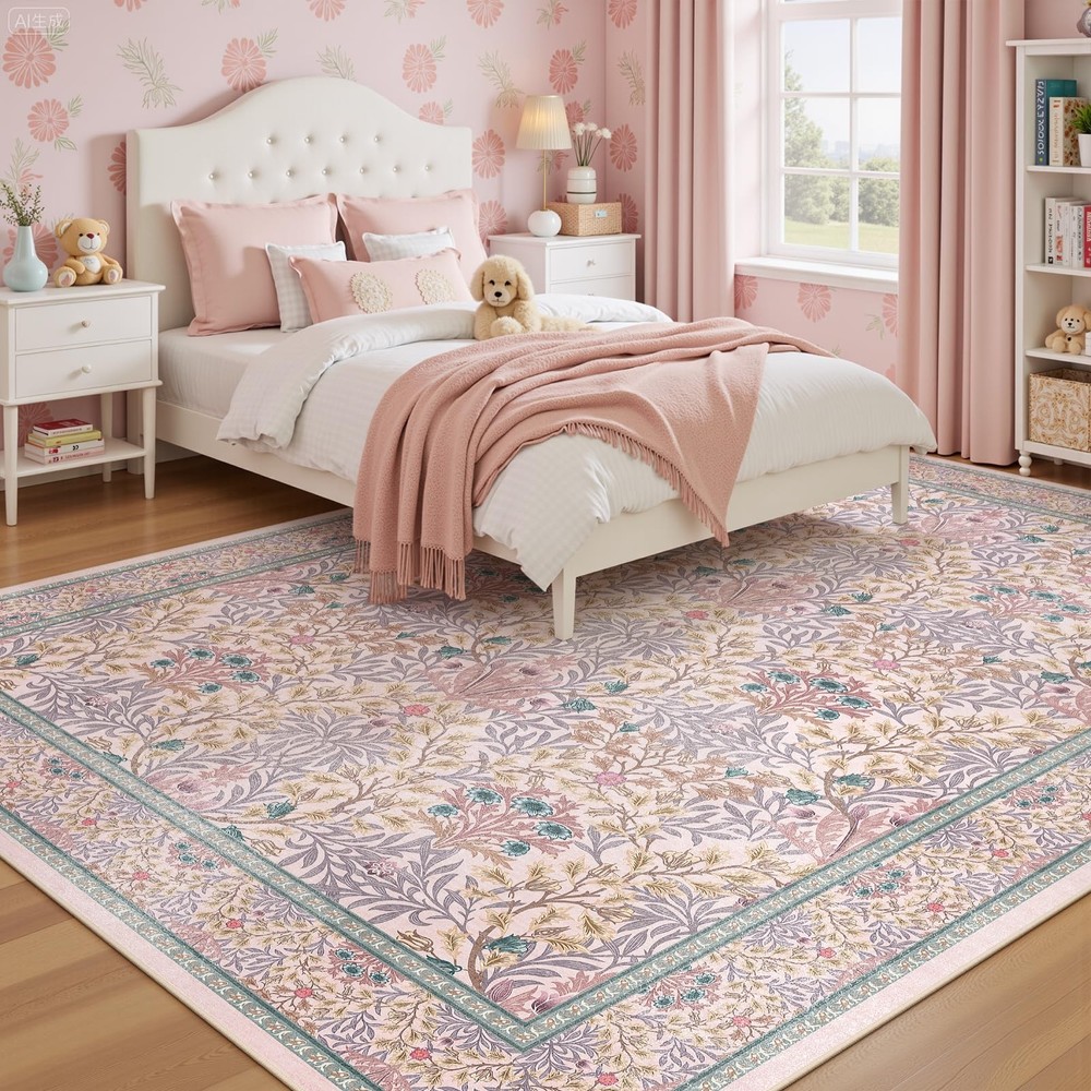 Dadasgk Purple Pink Washable Rugs 6 x 9 ft (Rectangular), Pink/ Multi