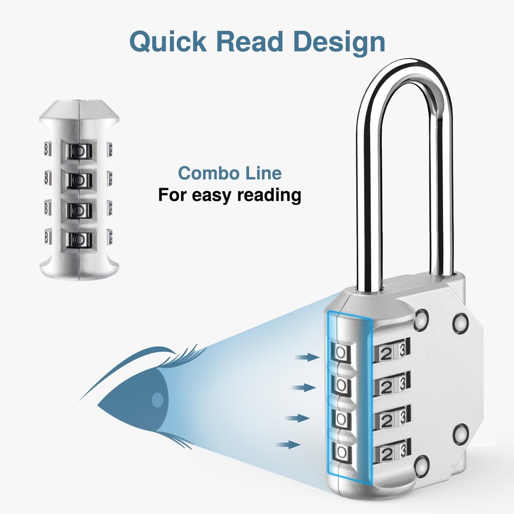 4 Pack Waterproof 4-Digit Combination Padlock for Locker, Fence, Gate, Toolbox