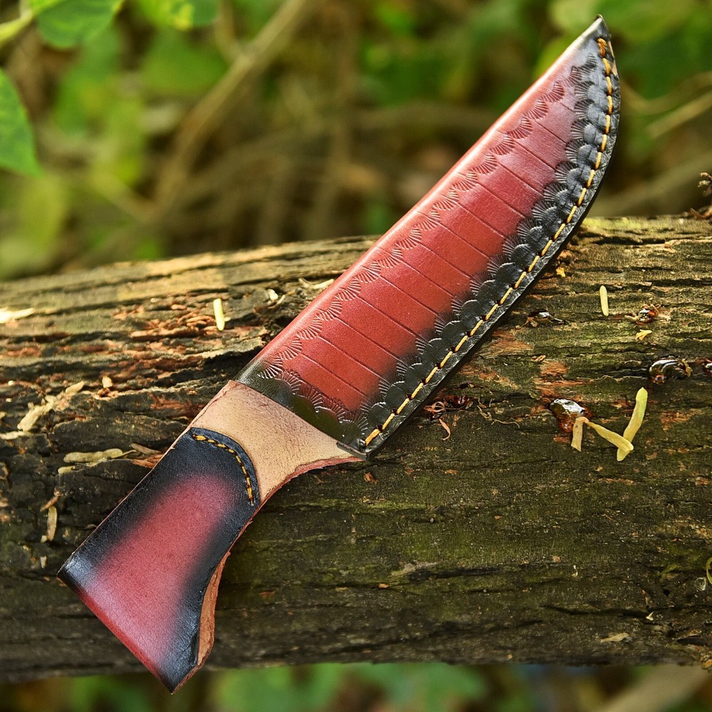 Handmade Leather knife sheath Fix Blade knife Belt Loop two shade