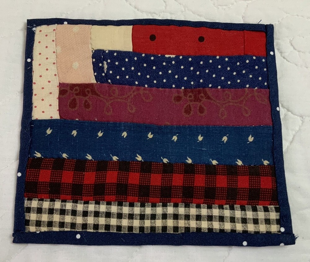 Vintage Antique Patchwork Quilt Table Topper, Log Cabin, Early Calicos