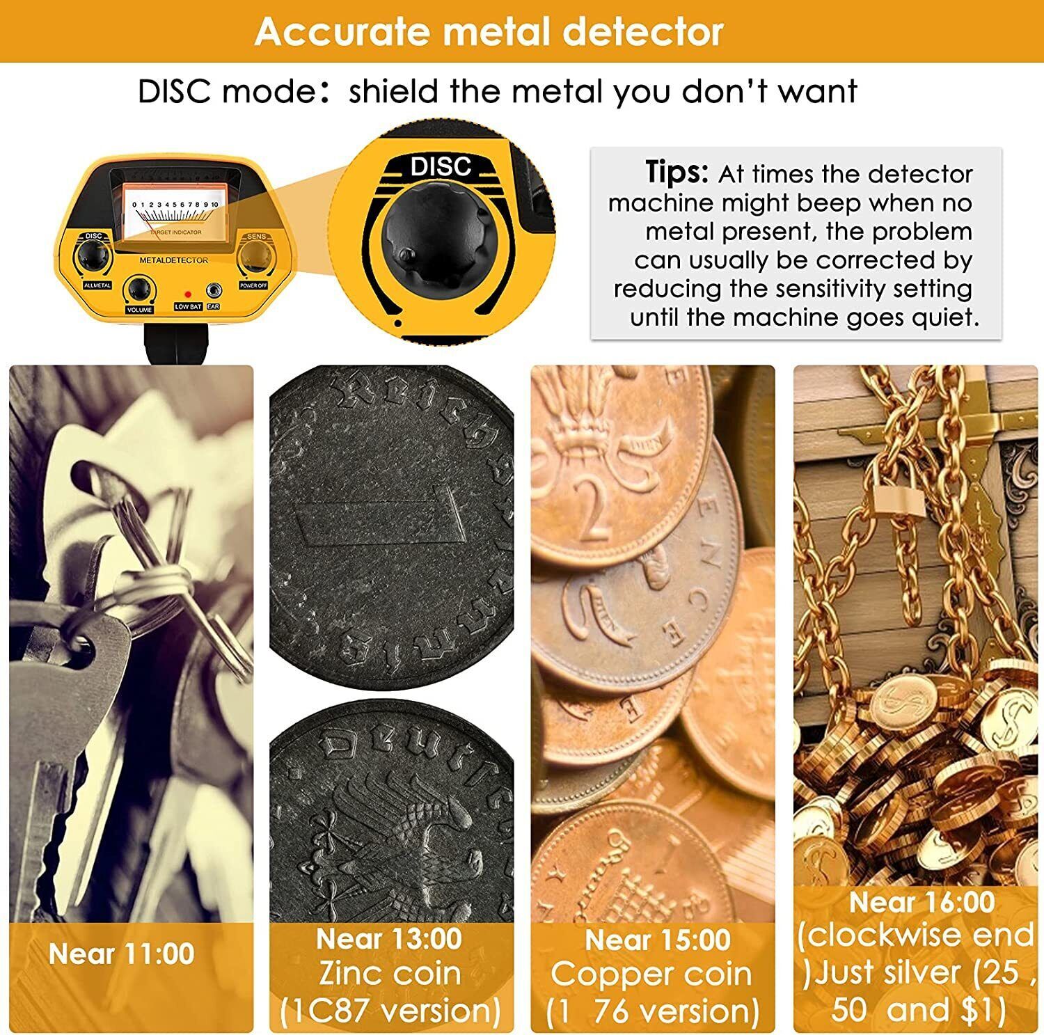 Metal Detector Adults Waterproof 10" Inch Search Detecting Gold Coin Treasure