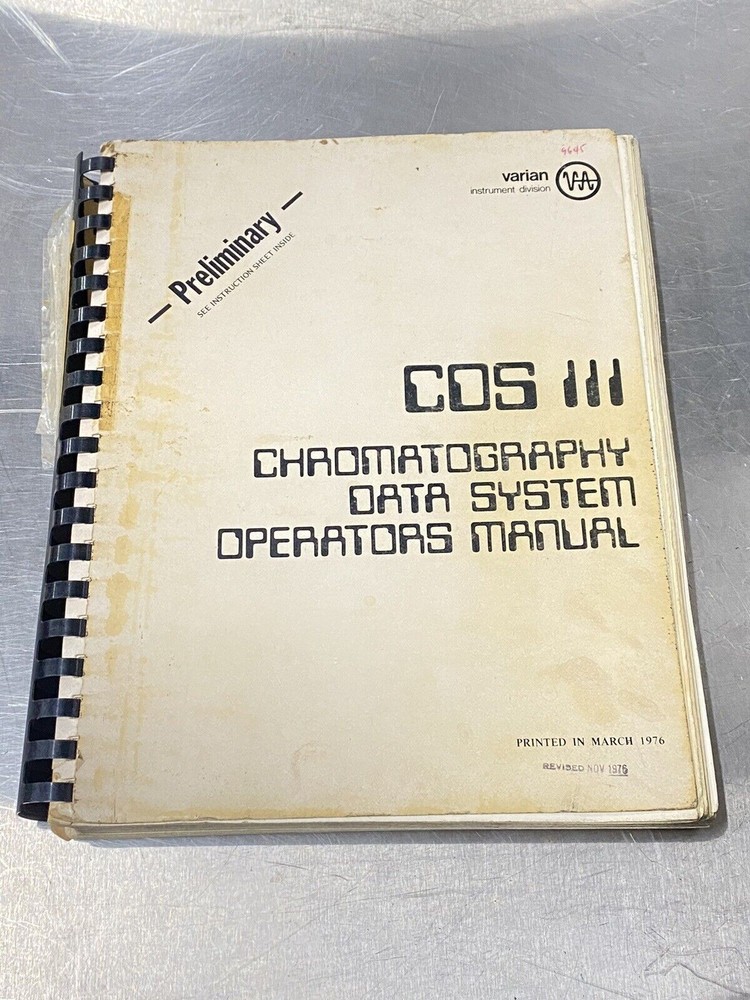 Varian CDS 111 Chromatography Data System - Users Guide / Instruction Manual