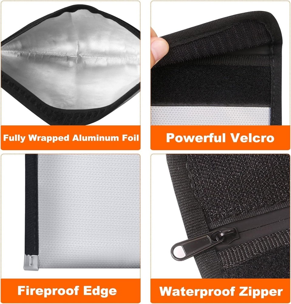 Small Fireproof Money Bag for Cash and Documents (8x5", Basic, Silver + Black