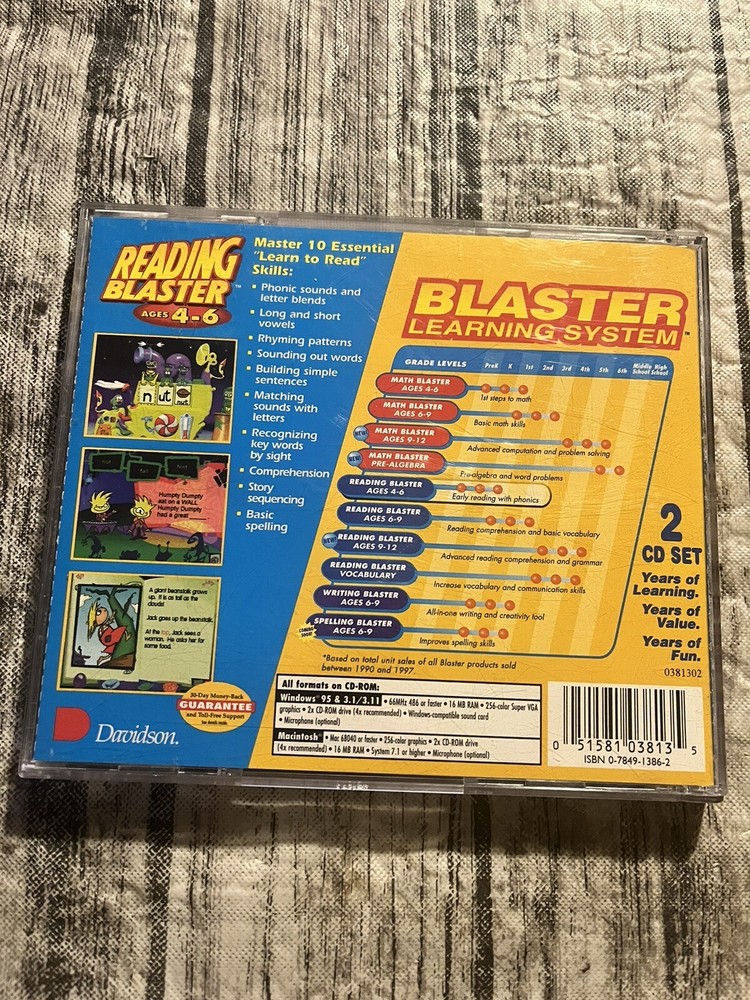 READING BLASTER AGES 4-6 Davidson Learning CD-ROM Game 2 Disc Set