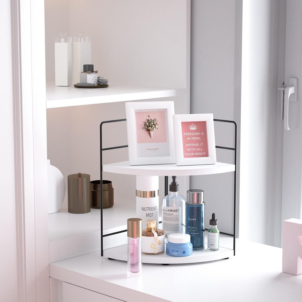 Compact 2-Tier Corner Skincare Organizer - Stylish Makeup Storage Solution