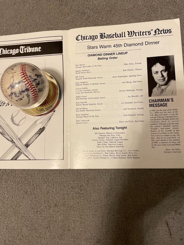 1985 Chicago Diamond Dinner Auto. Program + Associated Auto baseball