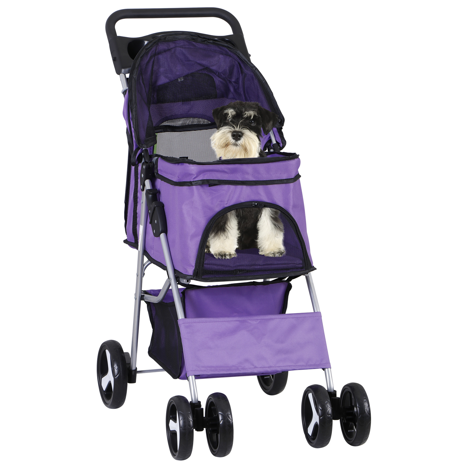 4 Wheel Dog Stroller Pet Stroller Travel Carriage w/Foldable Carrier Cart Purple