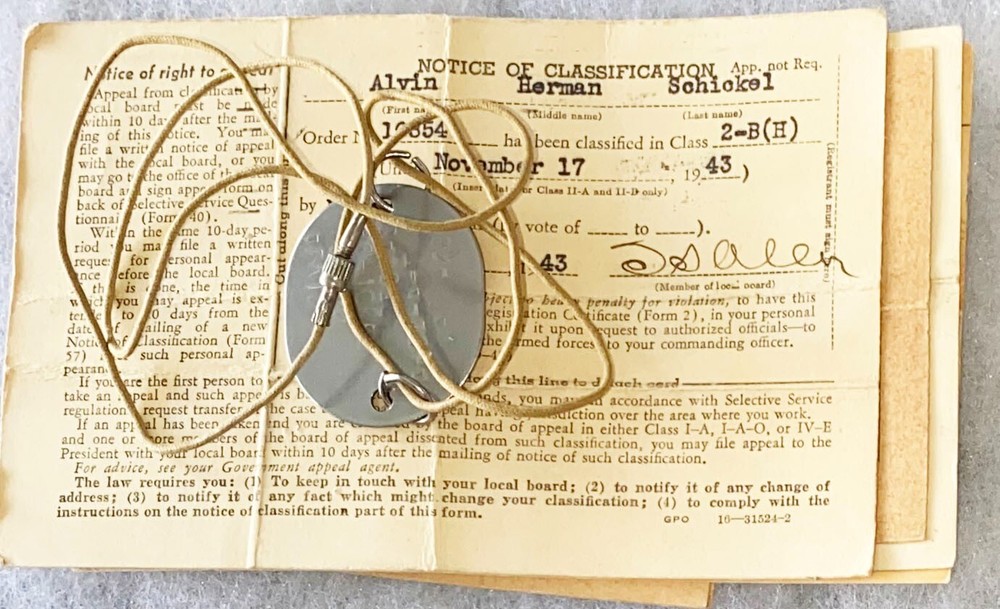 WWII USNR Alvin Schickel T-44 Single Dog Tag