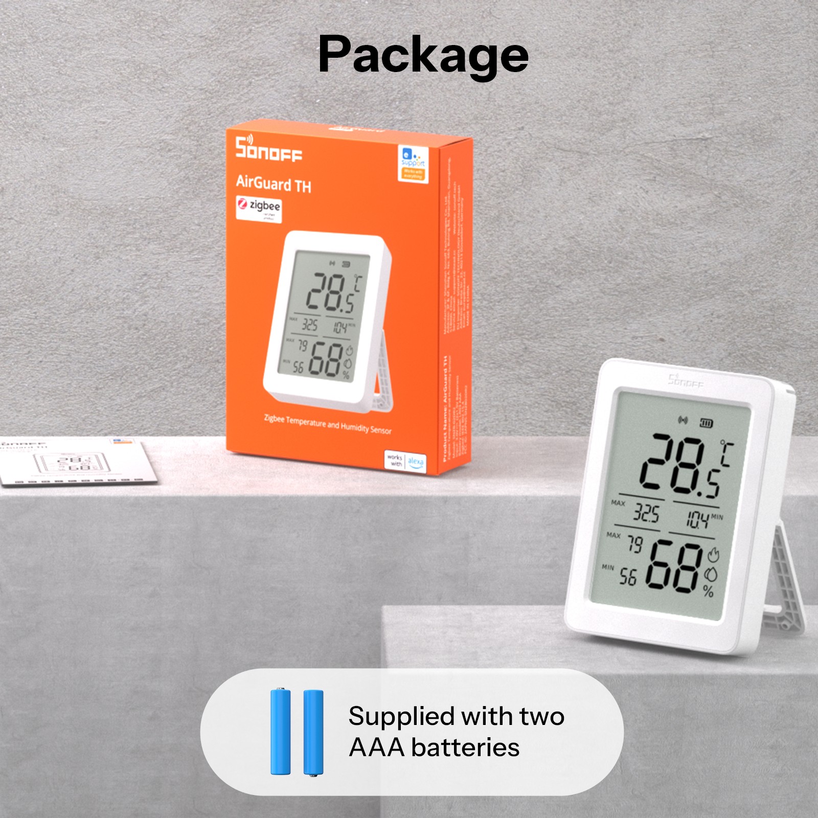 2 Pack SONOFF 3.6'' LCD Zigbee Temperature Humidity Sensor Smart Home SNZB-02DR2