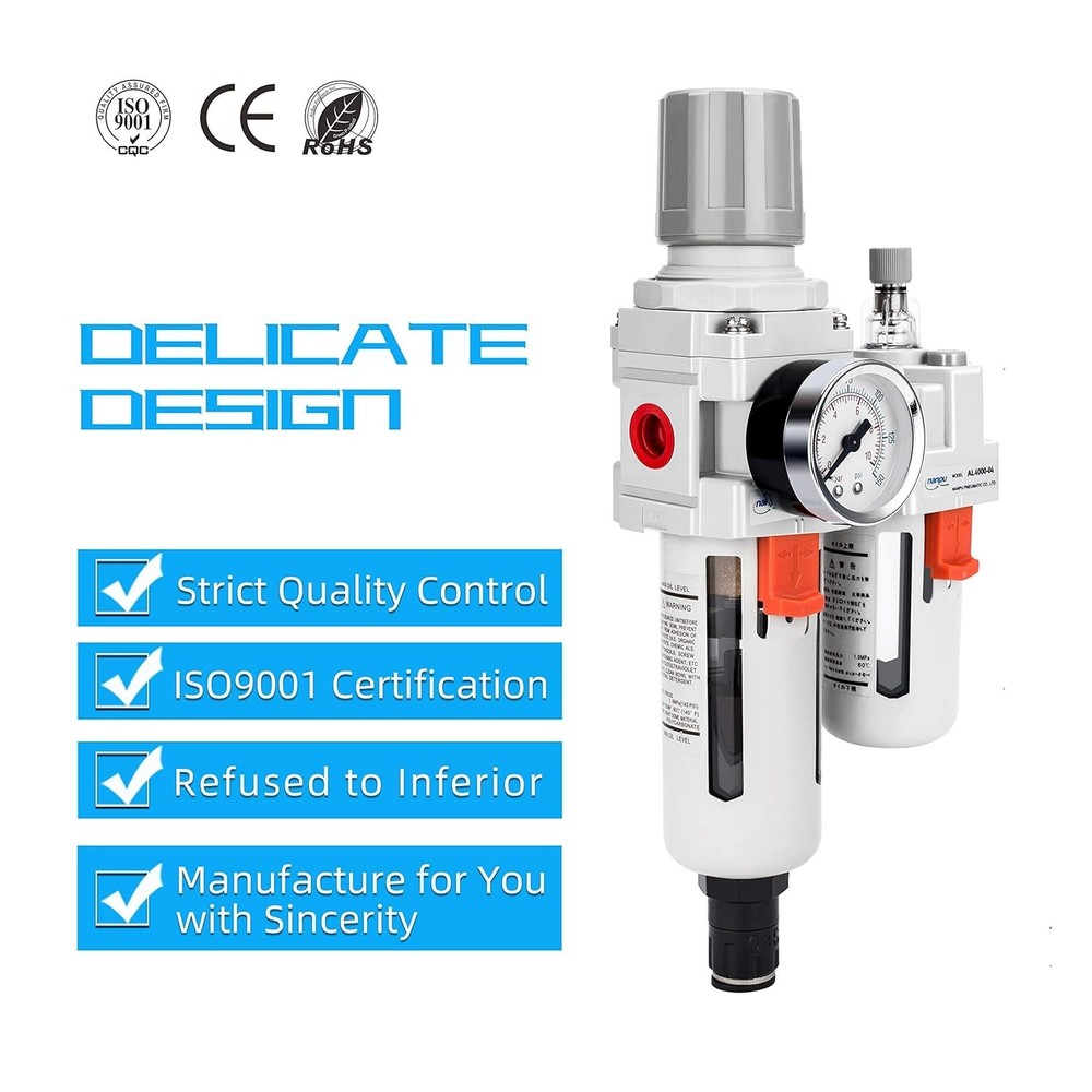 Efficient 1/2" NPT Air Filter Regulator Lubricator Combo with Gauge & Bracket