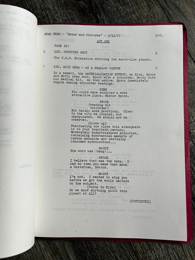STAR TREK Script Bread And Circuses 3rd Revised Final Sept 1967 Gene Roddenberry