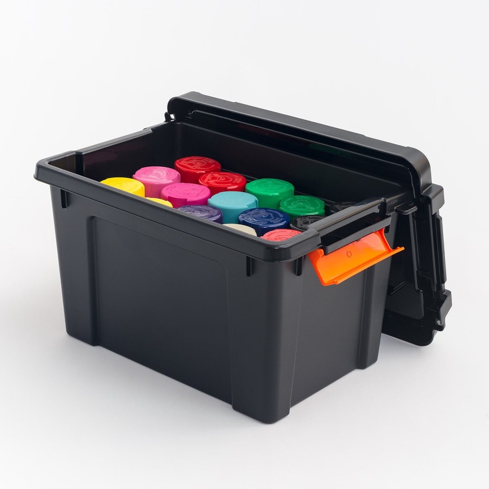 4-Pack 5 Gallon Black Plastic Latching Storage Bin with Lid Tote,