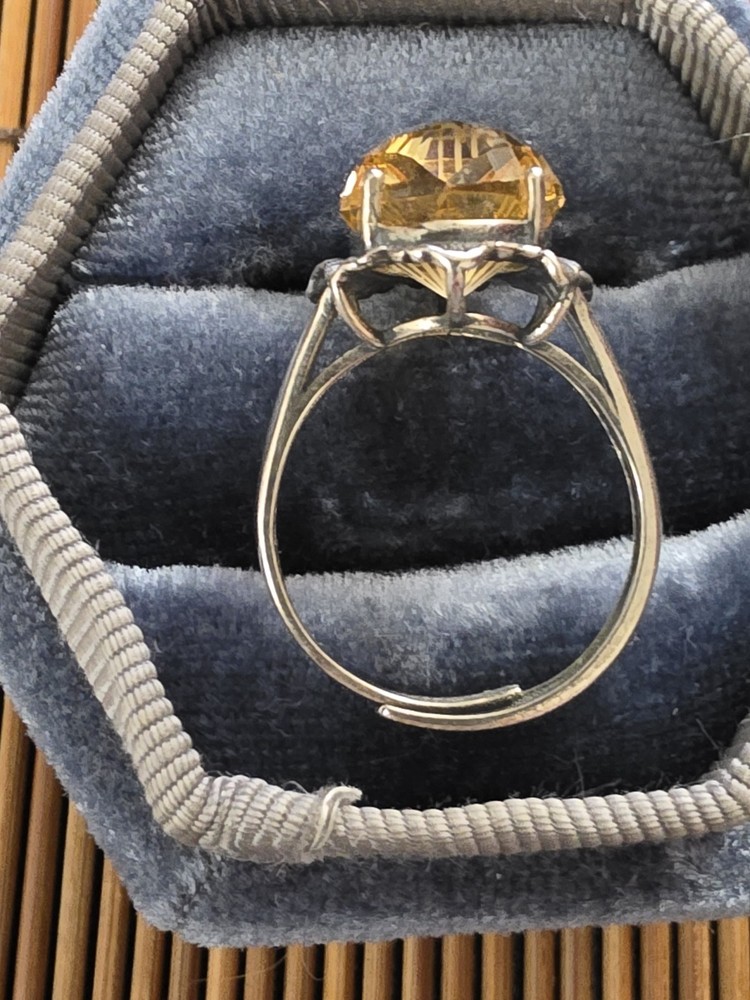 925 Silver Citrine Adjustable Ring
