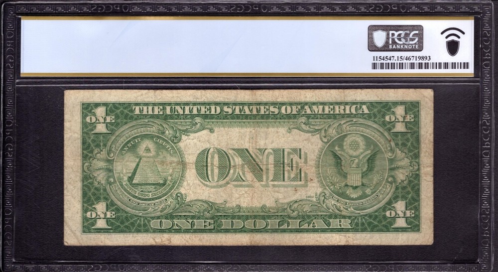 1935 E $1 SILVER CERTIFICATE NOTE MISSING OVERPTING ERROR OBSTRUCTION? PCGS F 15