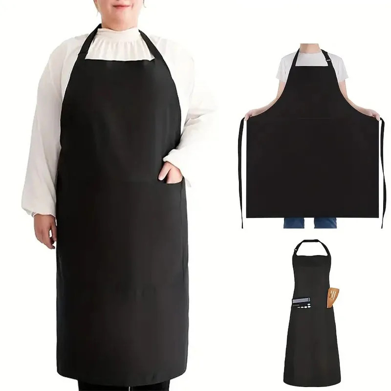 Plus Size Aprons with Pockets Kitchen Cooking Bib with Adjustable Neck Strap Wat