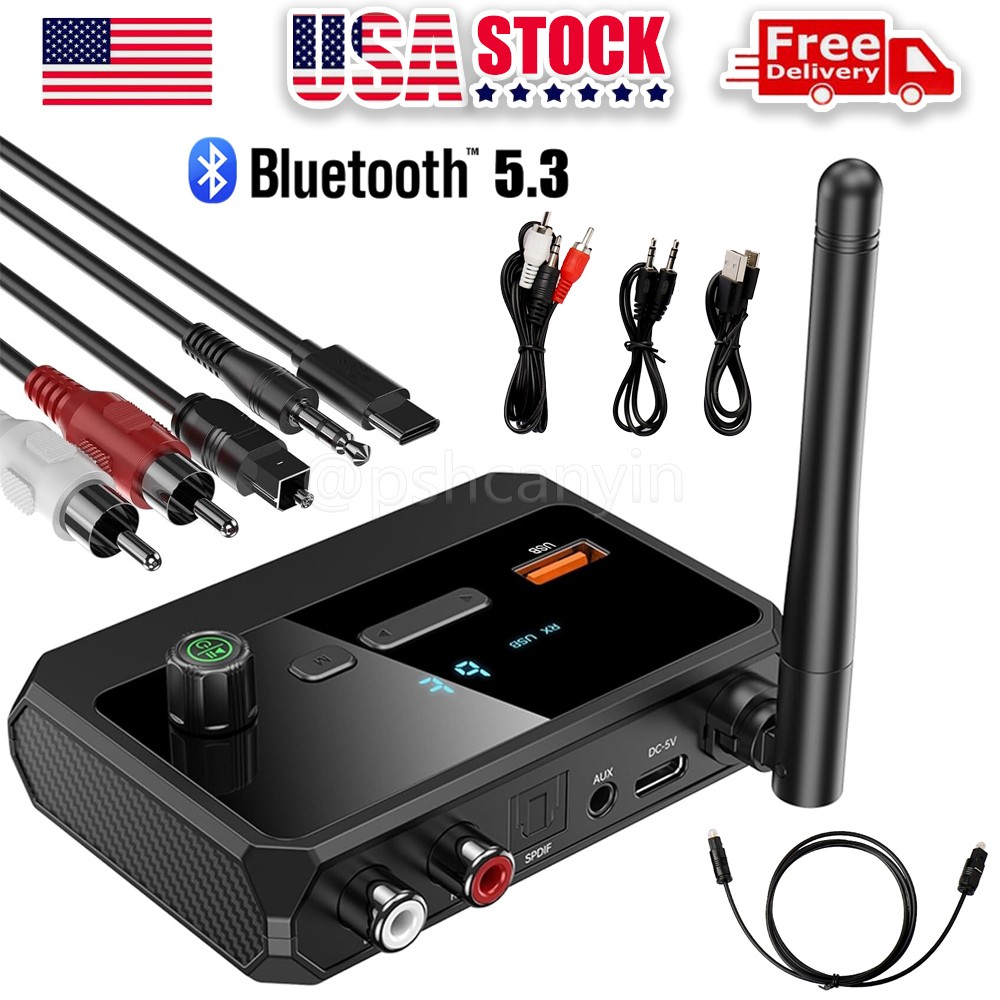 Bluetooth 5.3 Home Stereo Audio Receiver AUX USB Optical HD Music to RCA Adapter