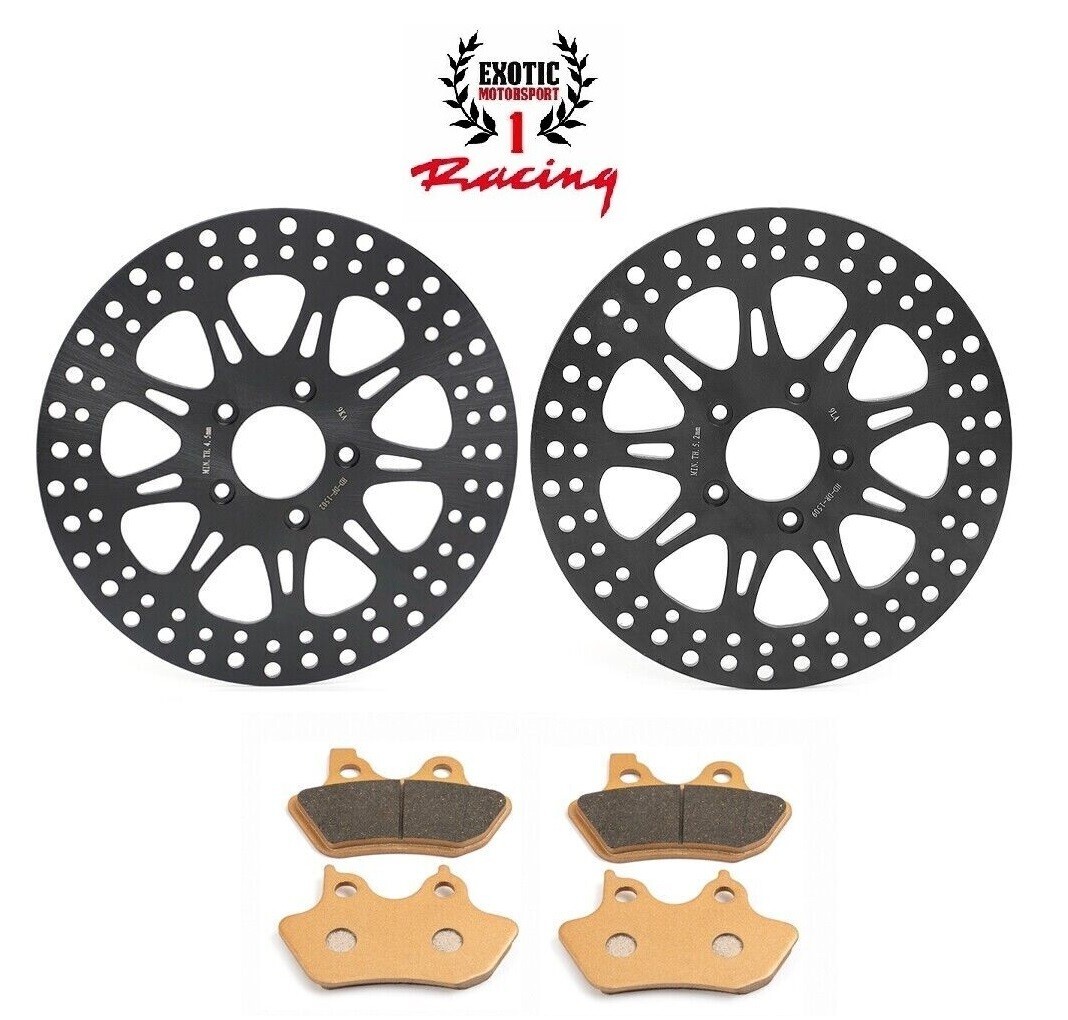 Front & Rear 11.5" Brake Rotors Pads Dyna Wide Glide Super Glide Low Rider 00-05