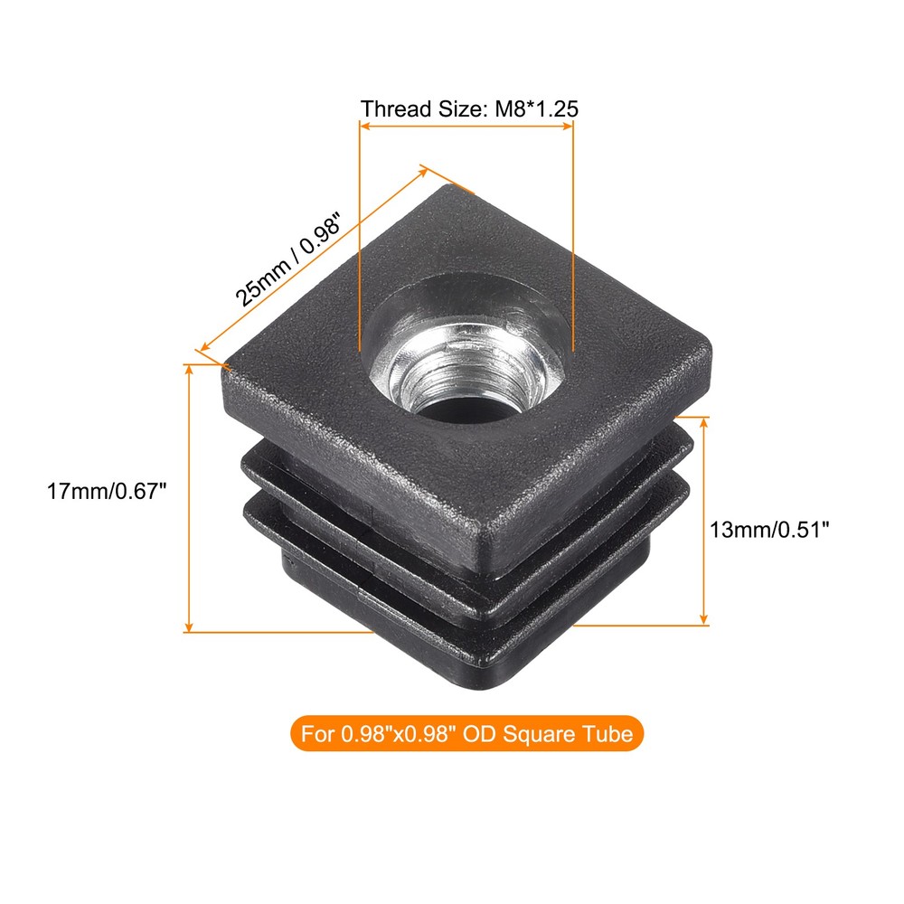 4Pcs 0.98"x0.98" Caster Insert with Thread M8 Thread