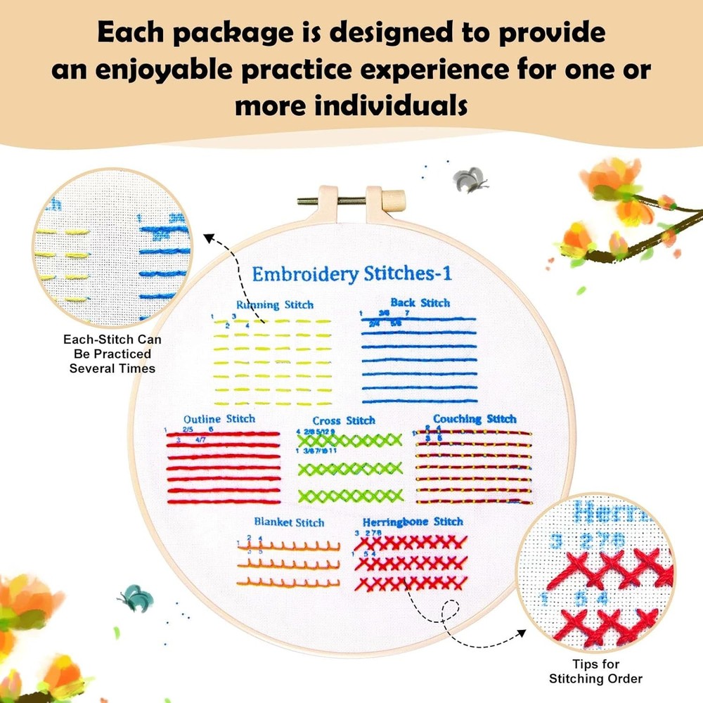 BREENHILL Embroidery Kit for Beginners, 5 Sets Small, 4 Pack Skill Practice