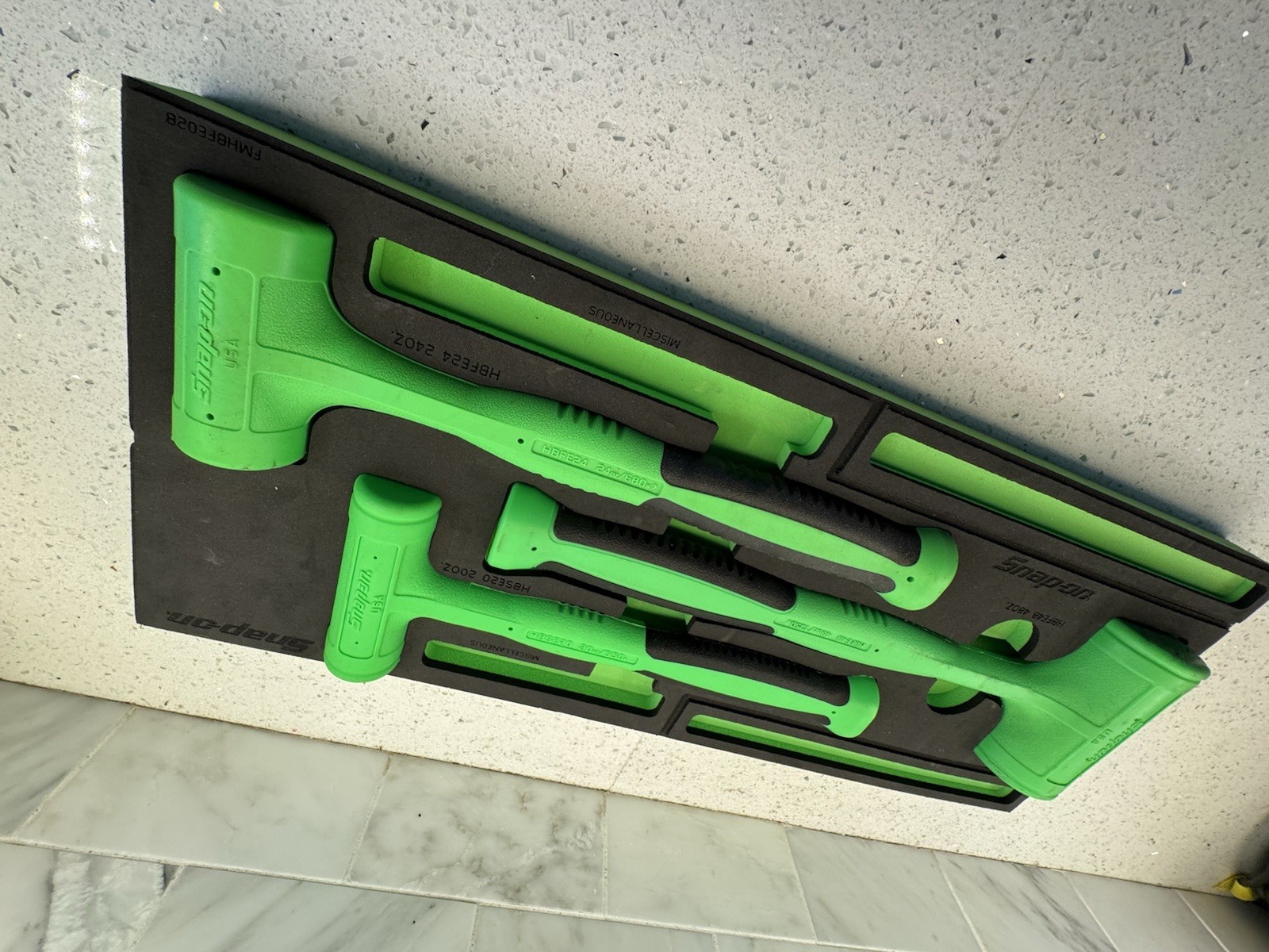 Snap-on 3pc Green Dead Blow Hammer Foam Set HBFE302FG (20 oz 24 oz 48 oz)