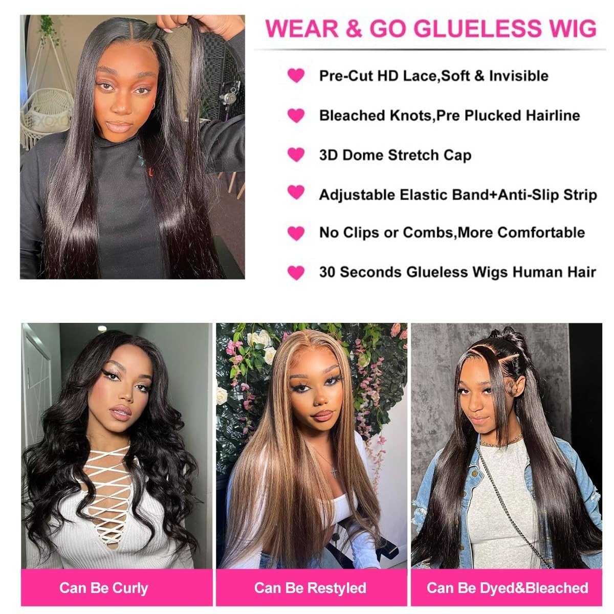 Glueless Wigs Human Hair Pre Plucked Pre Cut 4x4 HD Lace Closure Wigs Straight