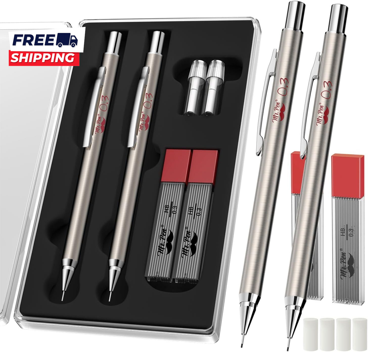 Metal Mechanical Pencils  0.3Mm  2 Pack Pencil Mechanical  Lead Pencil Metal