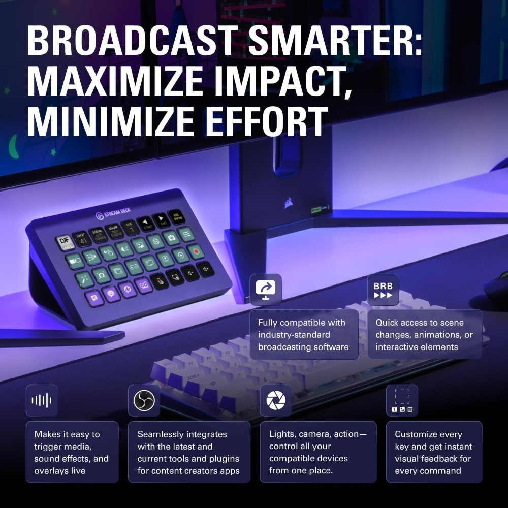 Stream Deck XL – Advanced Studio Controller, 32 Macro Keys, Trigger Actions in