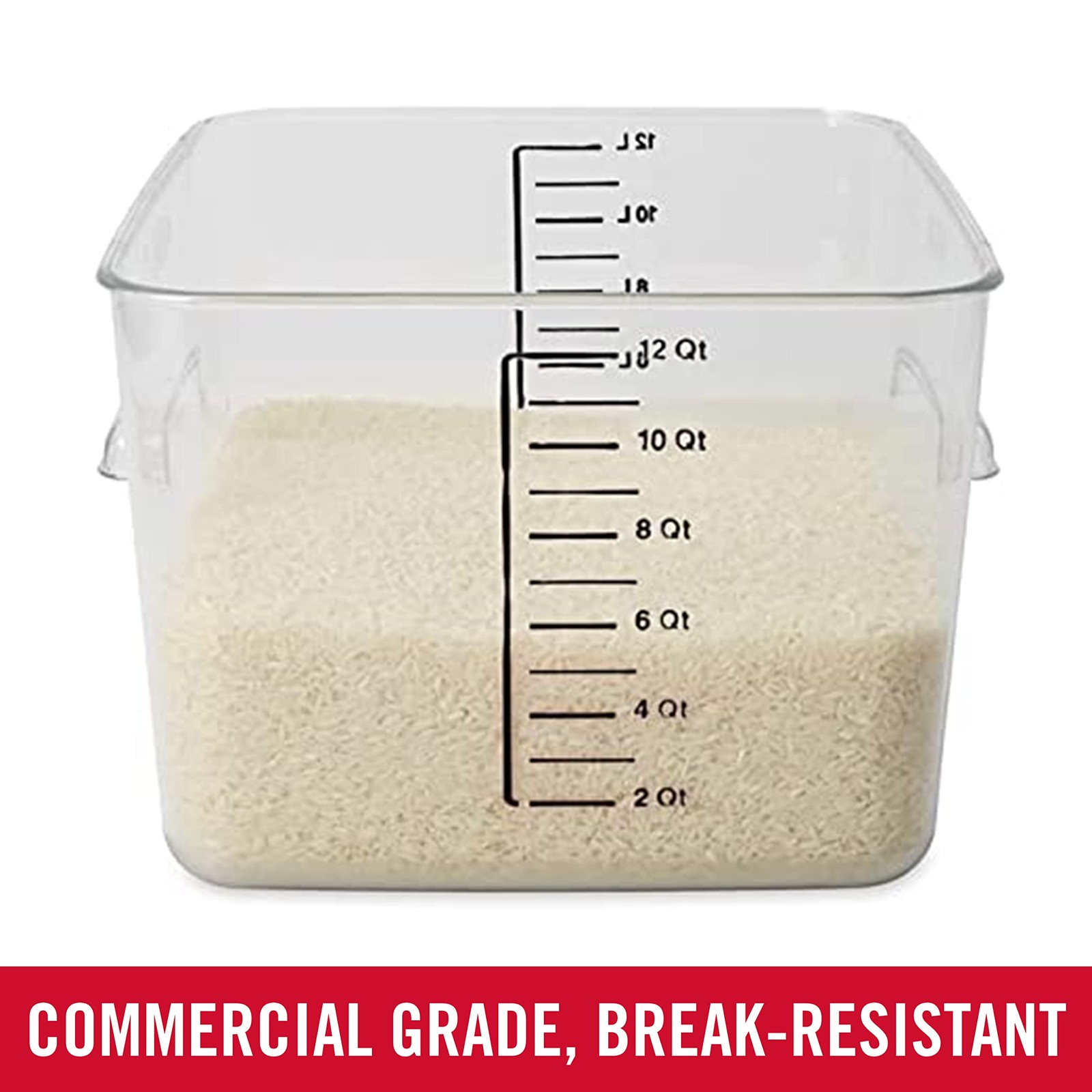 Commercial Products Space Saving Square Food Storage Container 12 Quart Clear...