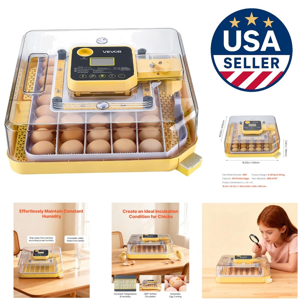 Efficient 48 Egg Poultry Incubator with 360° Clear Window & Stable Design