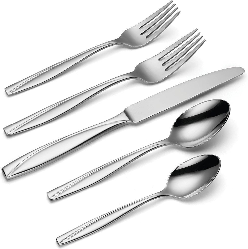 Silverware Set for 8, Camlynn Mirror 45-Piece Everyday Flatware Set with Serving