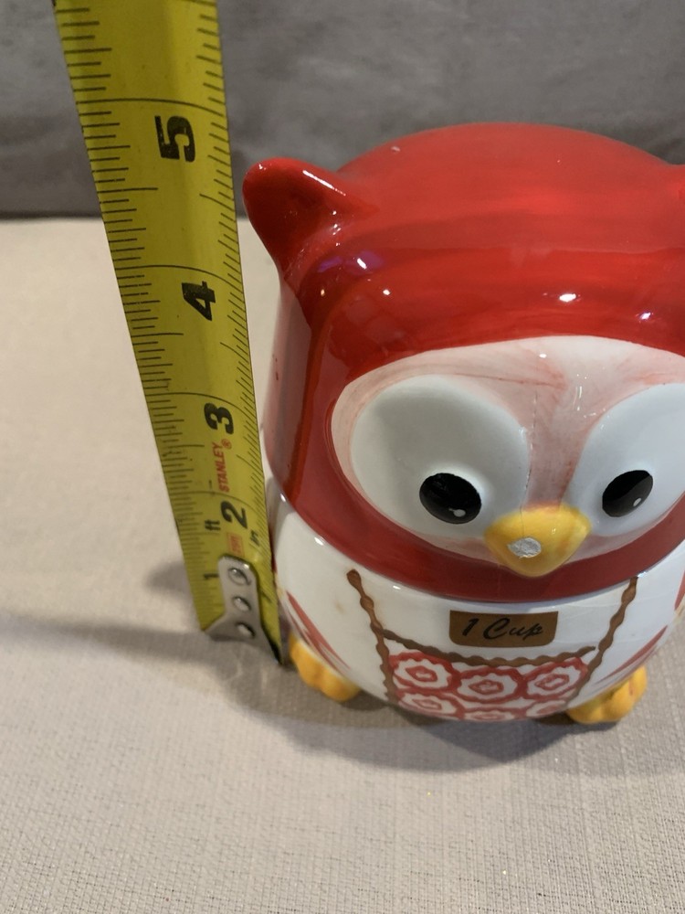Temptation By Tara Old World Owl Nesting Ceramic Measuring Cups Red Pattern