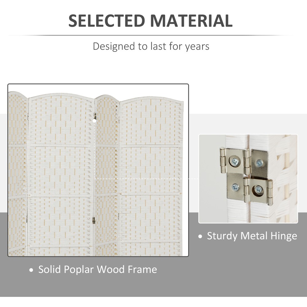 6 Weave Panel Room Divider Privacy Folding Screen Diamond Decor, White