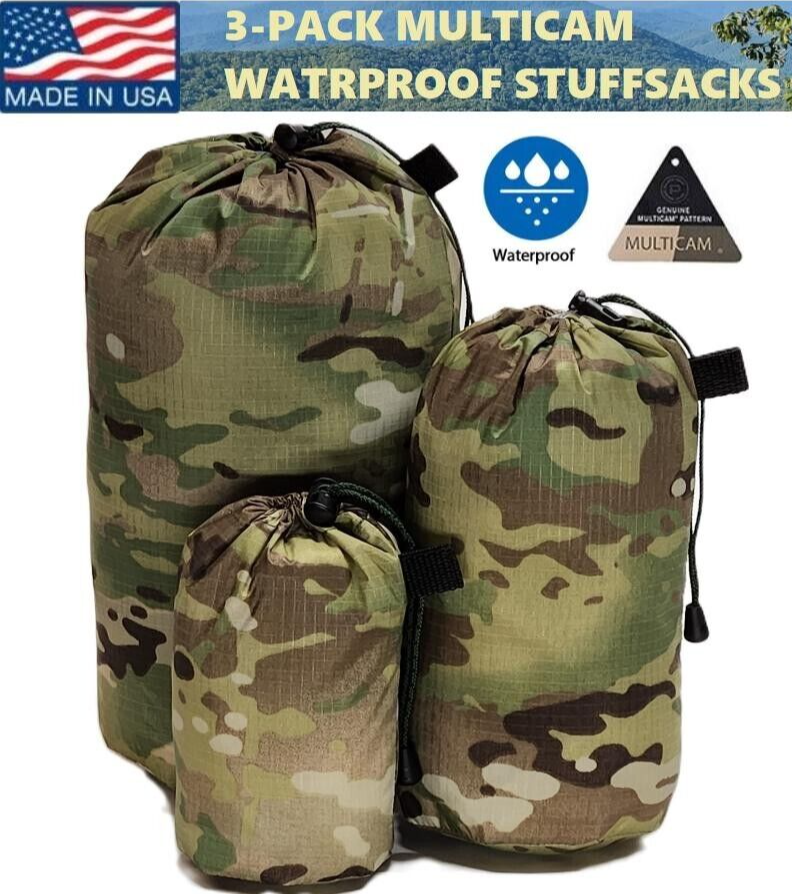 3-pk MULTICAM 70D Mil-spec Ripstop Waterproof Nylon Camping Hiking Stuffsack Set