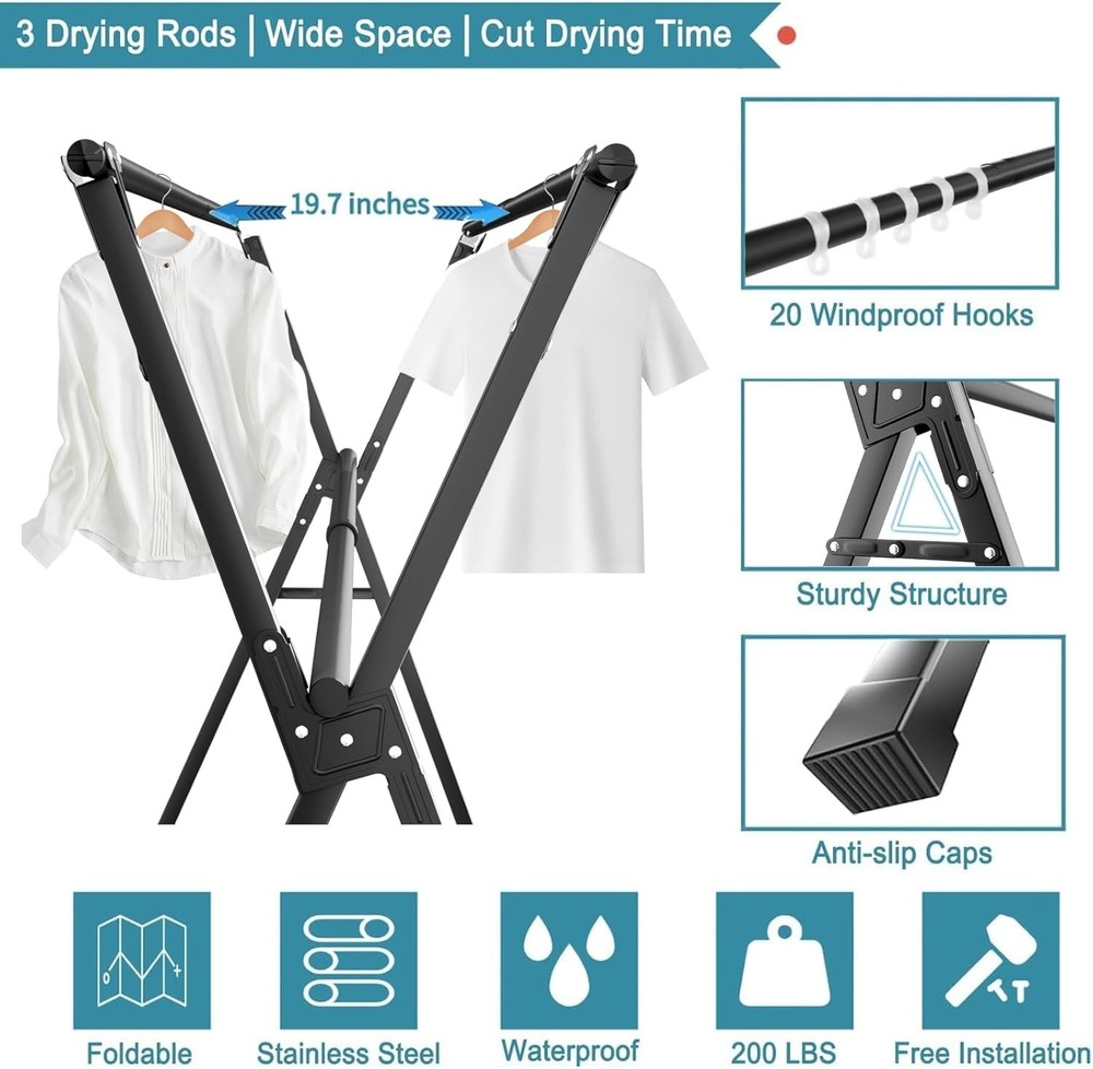 Portable Folding Laundry Drying Rack with Telescoping Design for Easy Storage