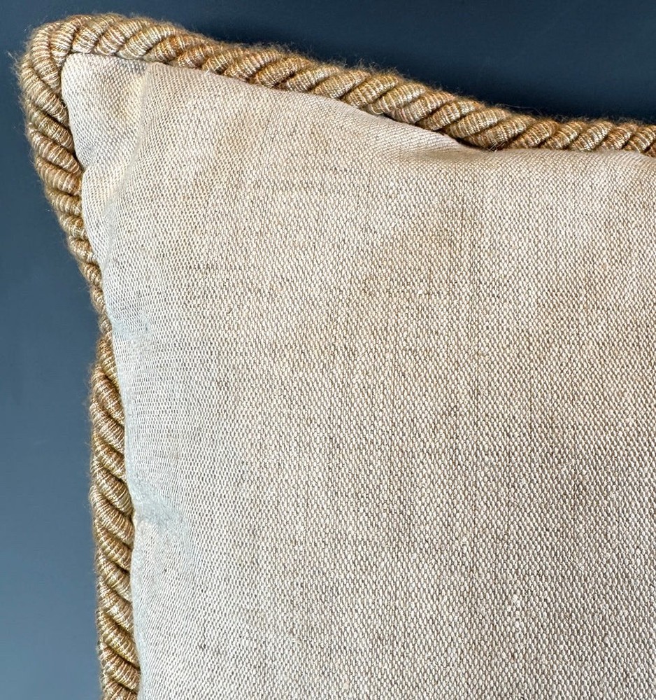 Antique British Needlepoint Topped 20" Square Throw Pillow, Down-Feather Insert
