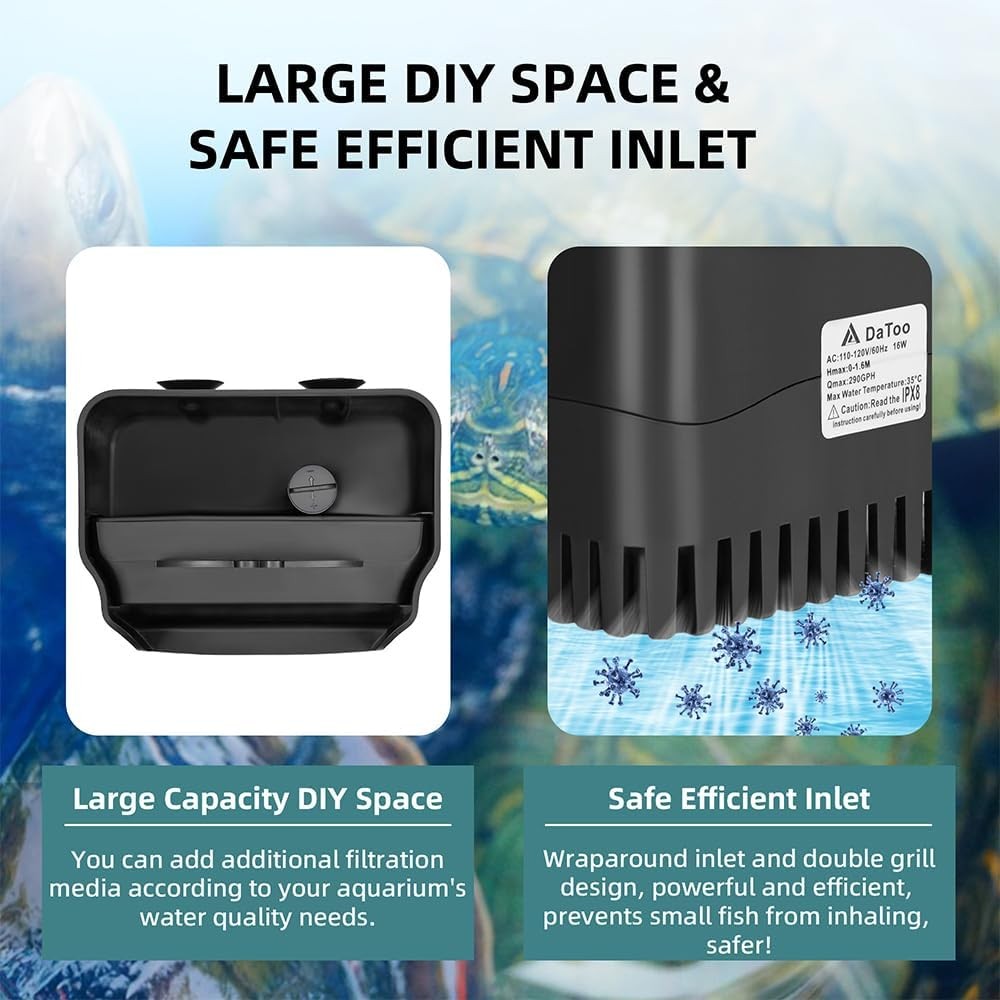 Turtle Tank Filter Internal Power Aquarium Filter Low Water Level Biofiltration