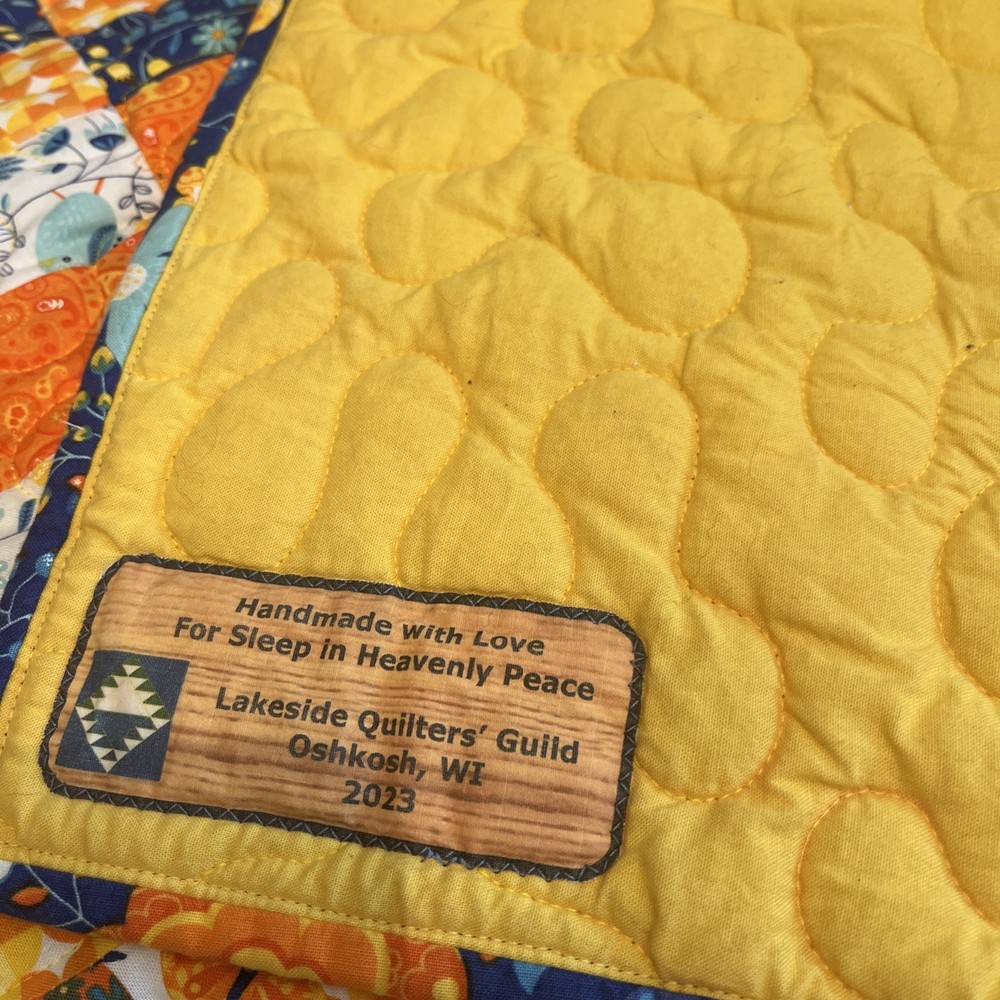 Handmade Quilt Patchwork Cotton Twin Blue & Orange Vibrant Bedspread